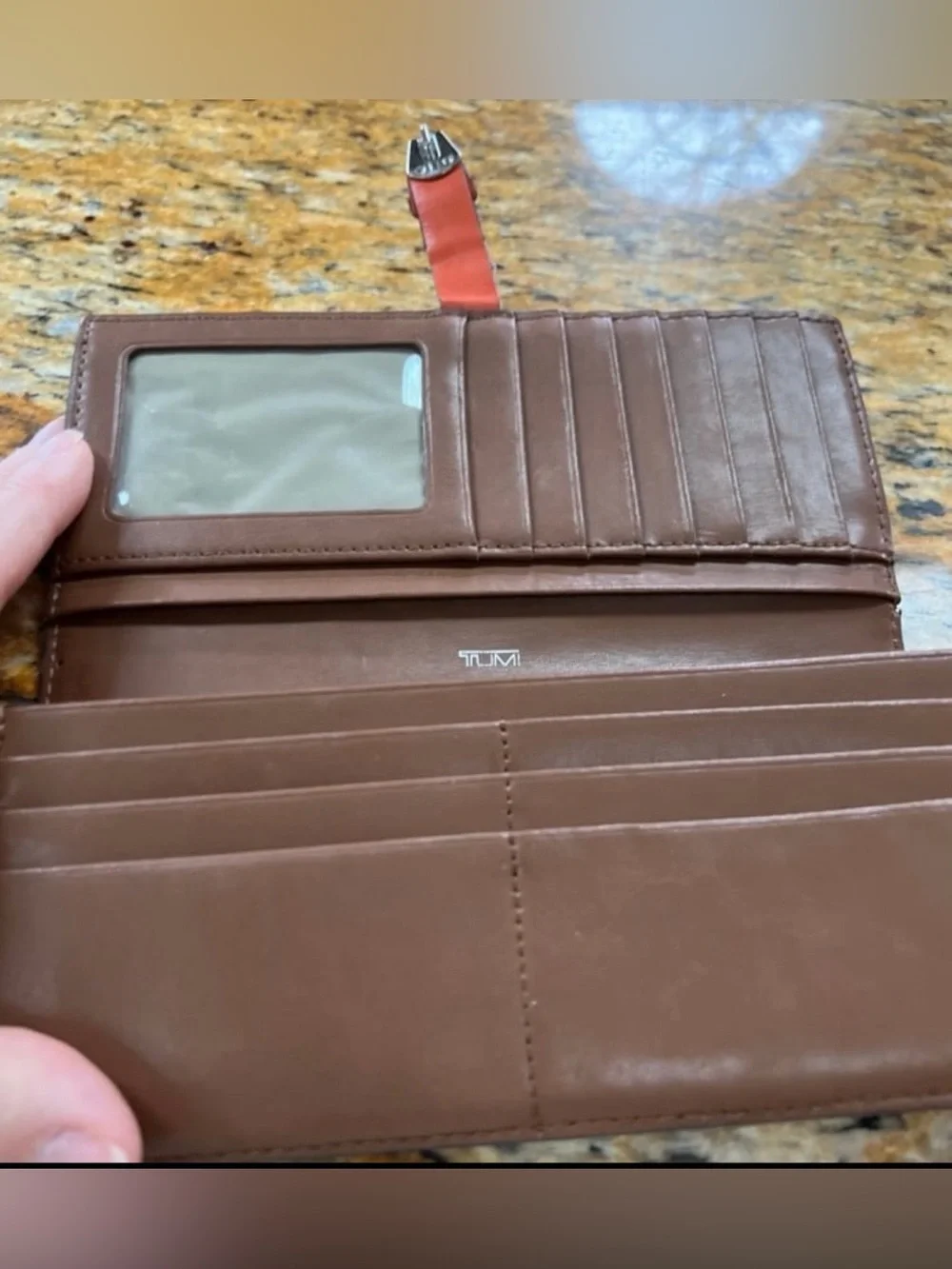 Tumi Orange and brown leather wallet